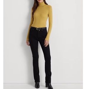 Lauren Ralph Lauren Gold Metallic Ribbed Knit Long SleeveTurtleneck Sweater